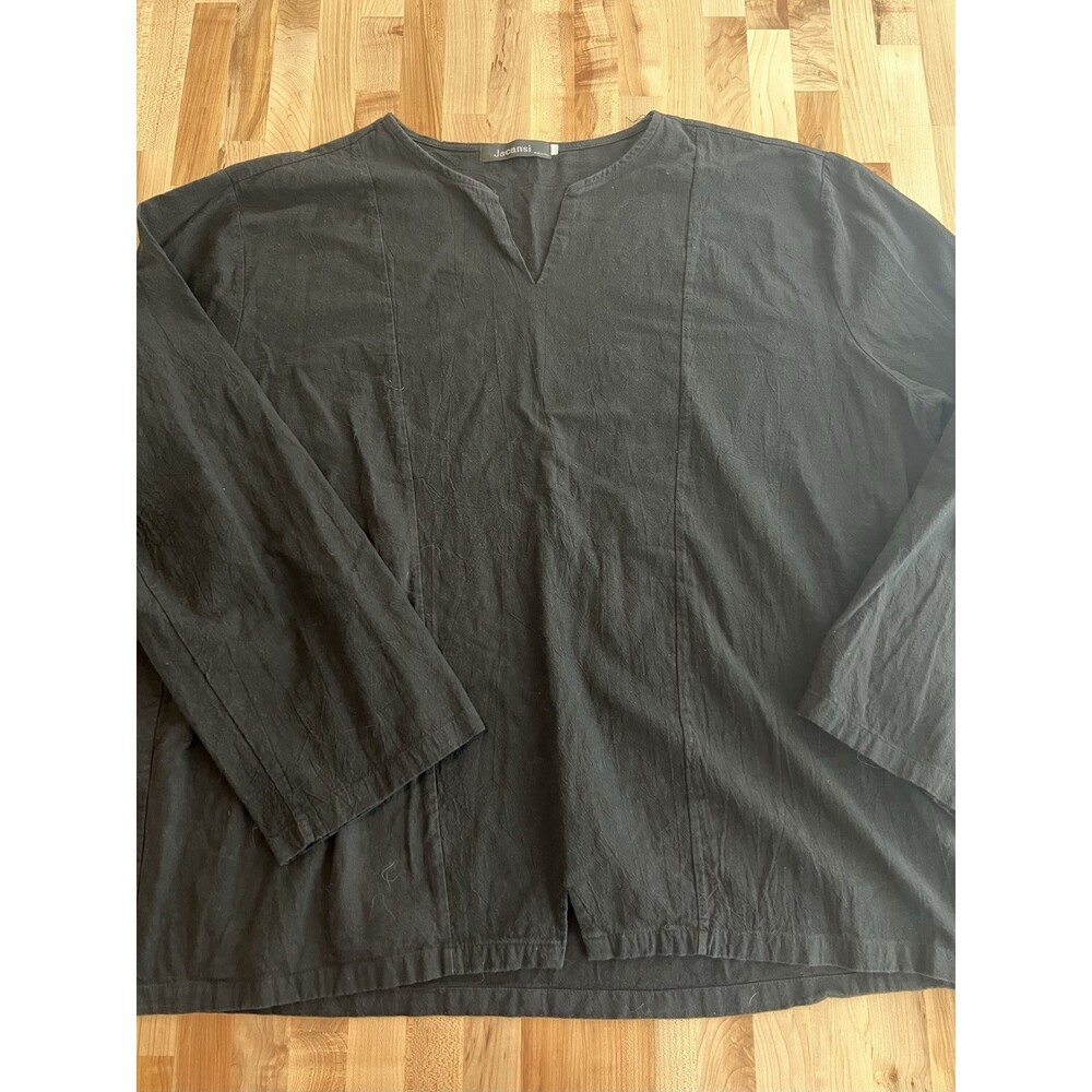 Men's Long Sleeve Shirt Chemise 100% Natural Fiber Cotton Simple Classic Blk 3X
